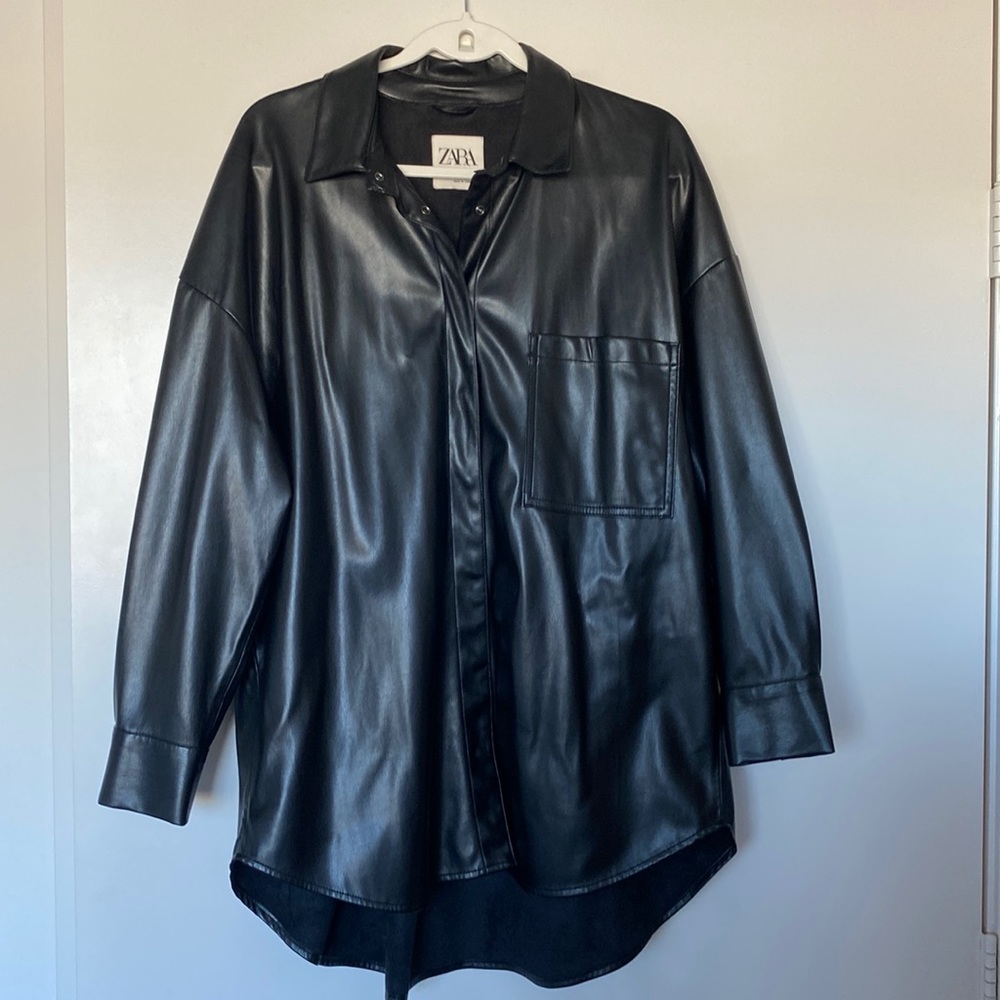 Zara leather button down shirt